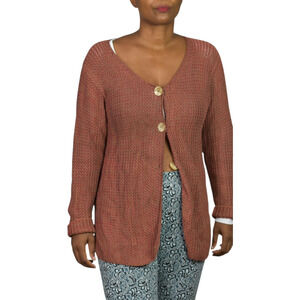 Vintage Peruvian Connection Sweater Russet Brown Cotton Woven Cardigan Medium